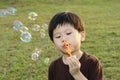 Young boy blowing bubbles Royalty Free Stock Photo