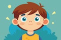 A young boy with blue eyes wearing a yellow shirt, Curiosity child Customizable Flat Illustration