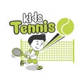 Young Boy. Boy Playing Tennis. Kids Tennis. Vector Illustration on White Background. Tennis in College.