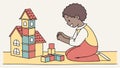 Young Boy Building a House with Colorful Blocks, Creative Play, vector design Generative AI Royalty Free Stock Photo