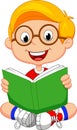 Young boy cartoon reading book