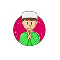 Young boy character muslim greeting namaste