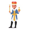 Young Boy Character In A Regal King Costume, Exudes Majesty With Golden Crown, Scepter And A Majestic Sash Royalty Free Stock Photo