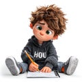 Young Boy Concentrating Writing Exam With Pencil Studio Lighting White Background Royalty Free Stock Photo