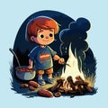 Young boy cooking food. Vector graphics. Illustration for a child. Royalty Free Stock Photo