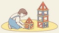 Young boy creating a structure with magnetic building blocks, vector design Generative AI Royalty Free Stock Photo