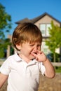 A young boy crying at the park Royalty Free Stock Photo