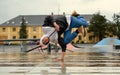 Young boy dancing break dance