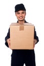 Young boy delivering parcel safely Royalty Free Stock Photo