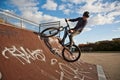 Young boy with dirtbike in halfpipe Royalty Free Stock Photo