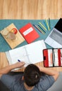 Young boy doing homework at home. Selective focus. Copy space Royalty Free Stock Photo