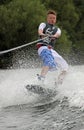 Young boy doing wakeboarding / surfing