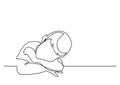 Young boy dreaming leaning on desk - continuous line drawing Royalty Free Stock Photo