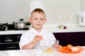 Young boy earning to be a chef Royalty Free Stock Photo