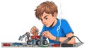 Young Boy Engaged in Robotics Construction and Royalty Free Stock Photo