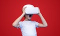 Young Boy Experiencing Virtual Reality with Headset On Royalty Free Stock Photo