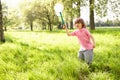 Young Boy In Field With Insect Net Royalty Free Stock Photo