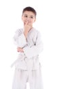 A young boy fighter in white kimono Royalty Free Stock Photo