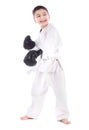 A young boy fighter in white kimono Royalty Free Stock Photo