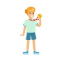 Young boy with a first place medal, kids individual sport cartoon vector Illustration