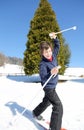 Young boy for first time with cross-country skis Royalty Free Stock Photo