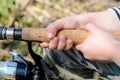 Young boy fishing with a spinning reel Royalty Free Stock Photo