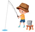 Young boy fishing white background