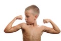 Young boy flexes his muscles Royalty Free Stock Photo