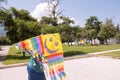 Teenage Boy flying kite on a sunny day Royalty Free Stock Photo