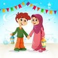 Young Boy and Girl Celebrating Ramadan