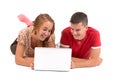 Young boy and girl with laptop computer Royalty Free Stock Photo