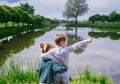 Young boy and girl looking at the lake Royalty Free Stock Photo