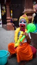 Pune, Maharashtra, India - September 3, 2019 : Teen dressed as Lord Hanuman (mythologyical character) posing for a