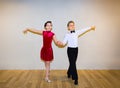The young boy and girl posing at dance studio Royalty Free Stock Photo
