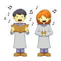 Young Boy and Girl Singing a song in Choir Uniform