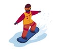 Young boy or girl snowboard winter snowboarder vector, illustration, sport active extreme action Royalty Free Stock Photo