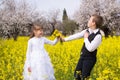 Young boy giving girl flowers Royalty Free Stock Photo