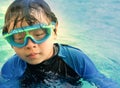 Young boy in goggles in swimming pool Royalty Free Stock Photo