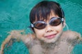 Young boy with goggles swimming in pool Royalty Free Stock Photo