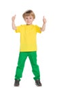 Young boy in green pants
