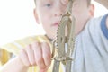 Young boy with hand mixer Royalty Free Stock Photo