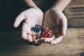 Young boy hand showing dice Royalty Free Stock Photo