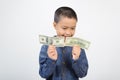 Young boy with happy and smile with american dollar Royalty Free Stock Photo