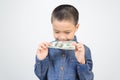 Young boy with happy and smile with american dollar Royalty Free Stock Photo