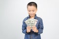 Young boy with happy and smile with bank note Royalty Free Stock Photo