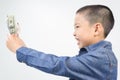 Young boy with happy and smile with bank note Royalty Free Stock Photo