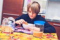 Young boy having breakfast before going to school New day of everyday life