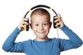 Young boy in headphones