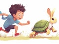 A Young Boy and His Pet Turtle Winning a Race Against a Hare AI Generated