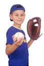 Young boy holding ball and mitt Royalty Free Stock Photo